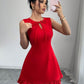 Women's Lace-up Mini Dress With Bow And Ruffled Hem