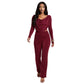 Solid-color Casual Boat-neck Long-sleeve Top And Slim-fit Pants Set