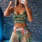 European And American Retro Pattern Short Overall Dress Set
