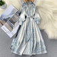 Robe imprimée à manches lanternes et revers style femme