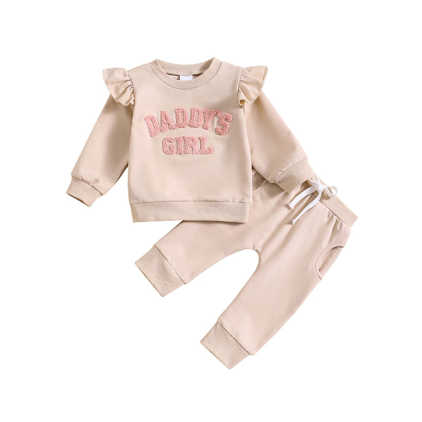 Children's Suit Baby Girl Flounced Sleeve Letter Embroidered Sweater Trousers