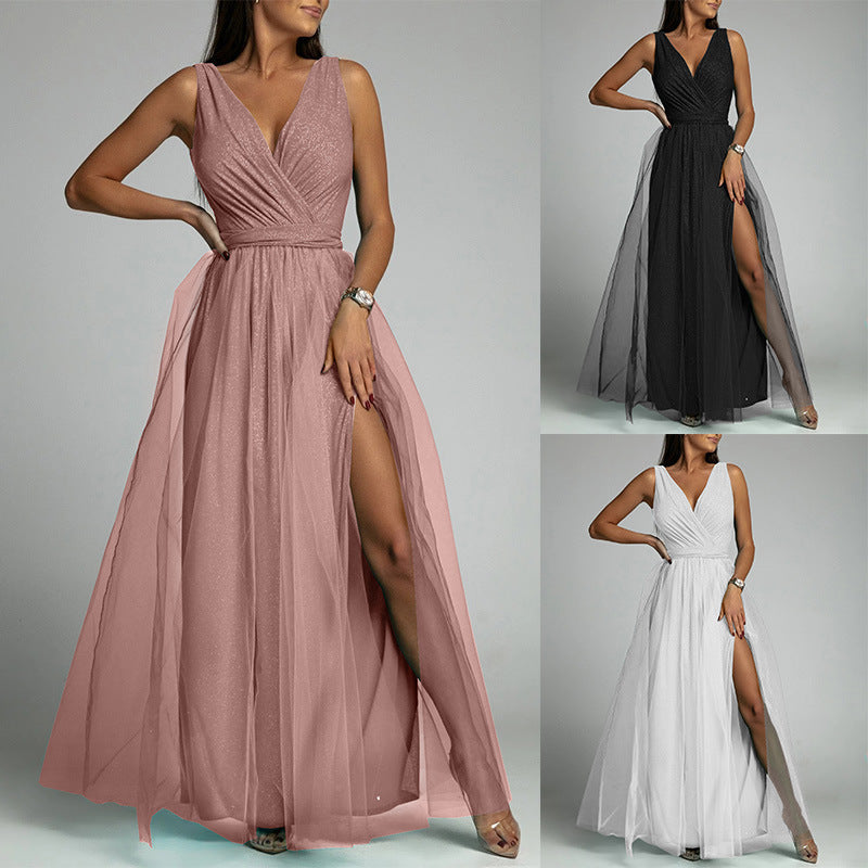 Robe de soirée sexy sans manches à col en V pour femme