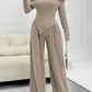 Solid-color Elegant Off-shoulder Sleeveless Shirt And Wide-leg Pants Set For Women