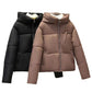Manteau court uni pour femme avec poche, veste épaisse et chaude en coton rembourré