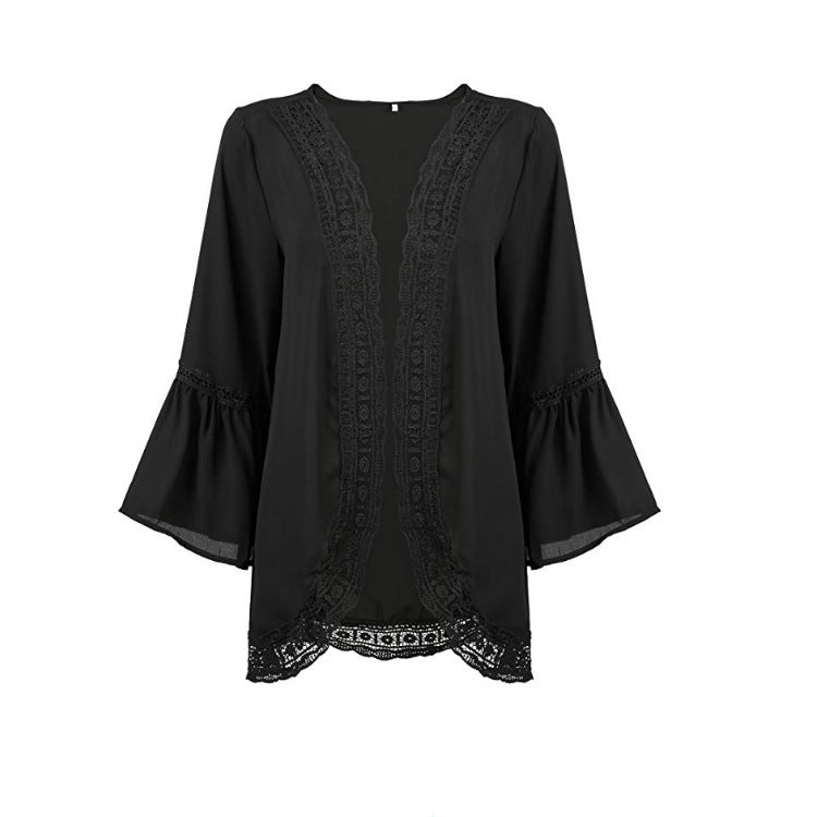 Ladies Sale Fashion Cardigan Lace Chiffon Long Sleeve Shirt