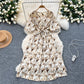 French Retro-Style High-End Printed Puff Sleeve Dress
