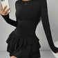 Round-neck Sheath Dress With Pleats And Long Sleeves