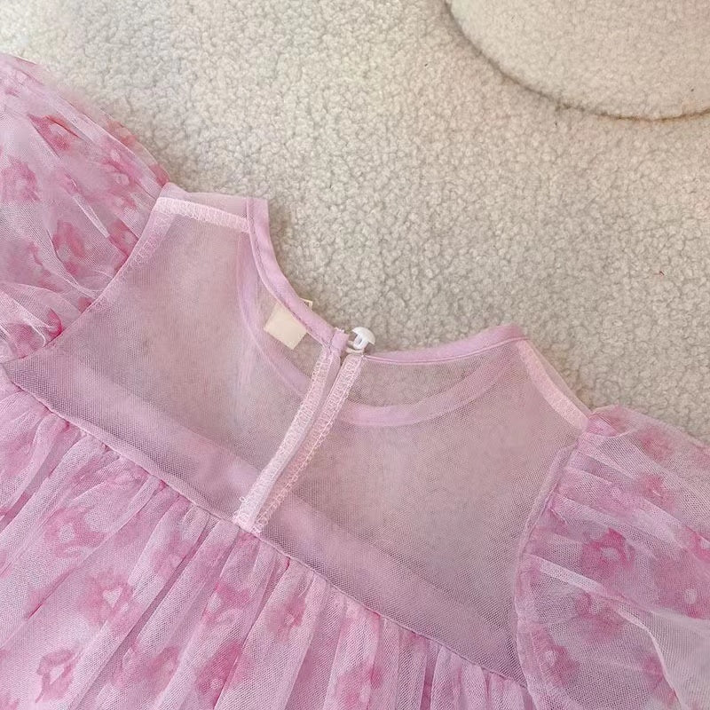 Robe de fée à manches courtes en maille fleurie de style occidental