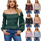 Women's Solid Color Square Collar Off-shoulder Slim Long Sleeve Top