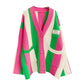 Striped Colorblock Knitted Cardigan Women's New Loose Sweater Coat