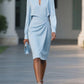 Temperament Pure Color Pleated Waist Tight Round Neck Hollow Dress