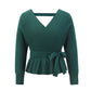Ladies Autumn Winter Short Pullover V-Neck Knitted Top