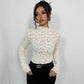 Ladies Wooden Ear Half Turtleneck Lace Slim T-shirt