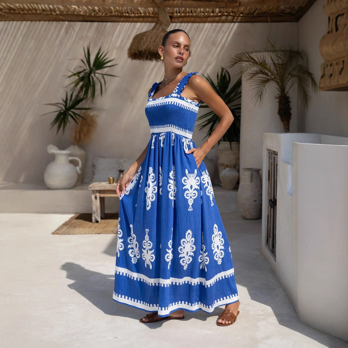 Beach Dress Vacation Style Printed Strapless Dress