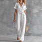Loose-fitting Casual V-neck Lace-up Pocket Jumpsuit
