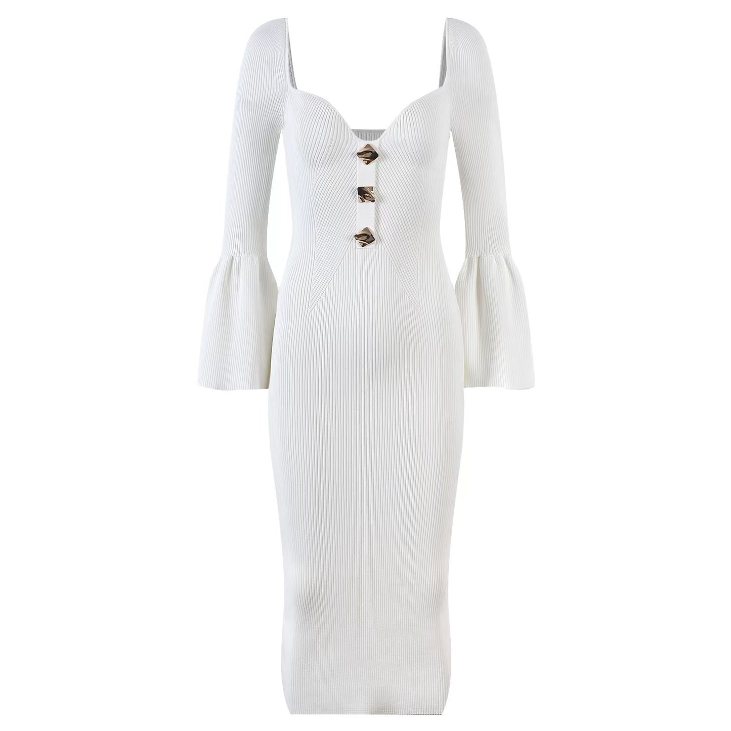Classic Style Ladies Square Collar Long Sleeve One-step Dress