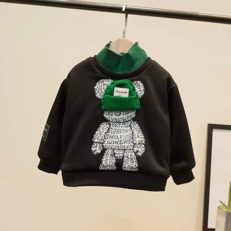 Children's Winter Fleece Lining Sweatshirt And Sweatpants Two-piece Set