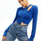 2023 New Pure Color Round Necklads Long Sleeves Long -sleeved Pumping Hole Casual Clothes