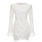 Women's Sequined Cuff Decorative Feather Skirt Slim Fit Irregular Dress Women