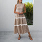 Casual Womens Lace Ruffle-neckline Sleeveless Striped Dress