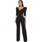 Long Sleeve V Underwear Wide Leg Jumpsuit