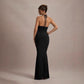 Sexy Asymmetrical Halterneck Three-Dimensional Floral Slim-Fit Split Evening Gown
