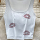 Lip-kiss Rhinestone Square-neck Sleeveless Tank Top With High-waisted Leggings And Shorts