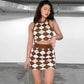 Women's New Fashion Printing Sleeveless Navel Vest Shorts Skirt Suit