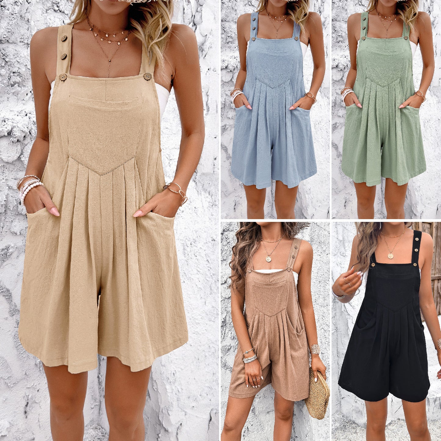 Short à bretelles couleur pure pour femme