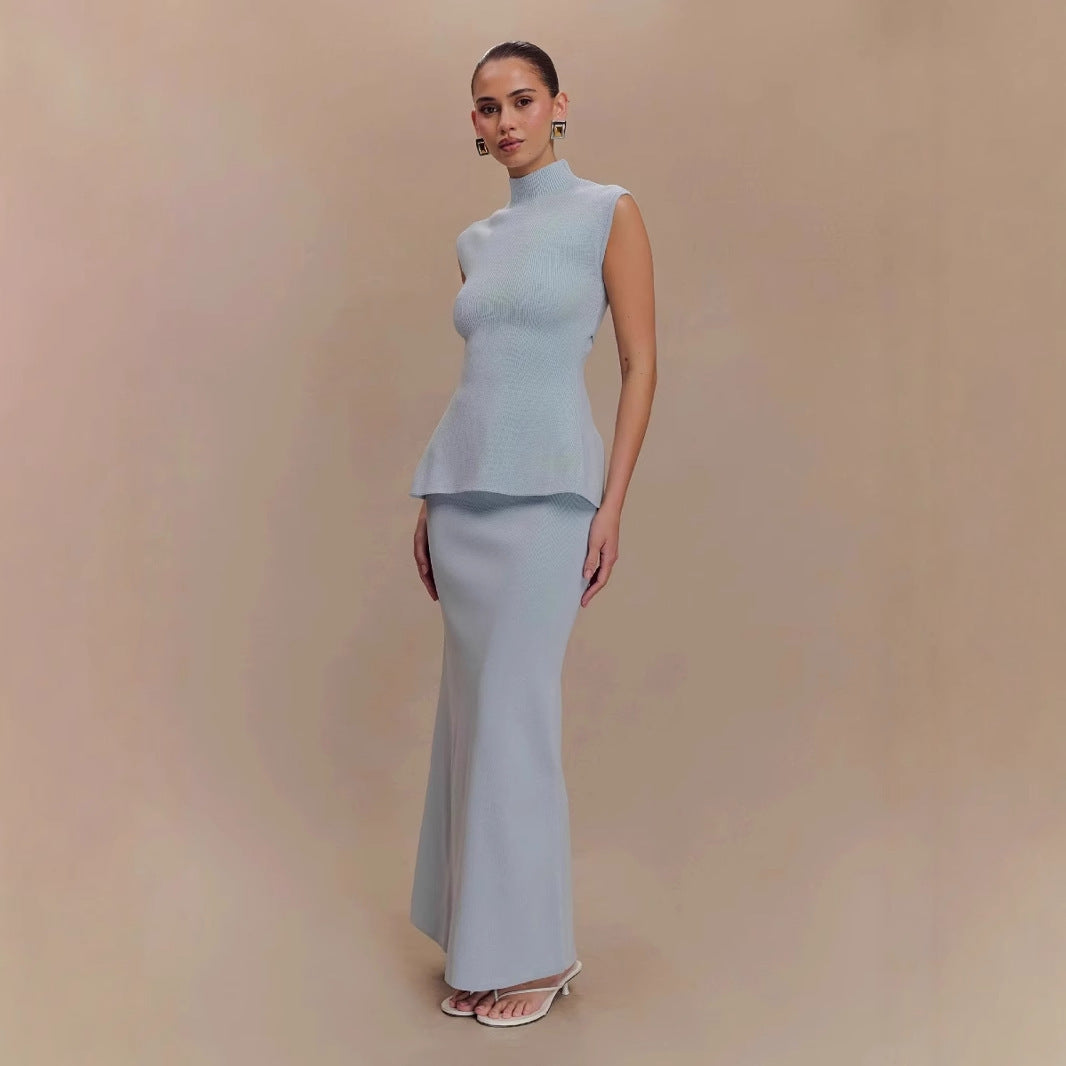 Women's Fashion Knitwear High Waist Hip Skirt Casual Suit