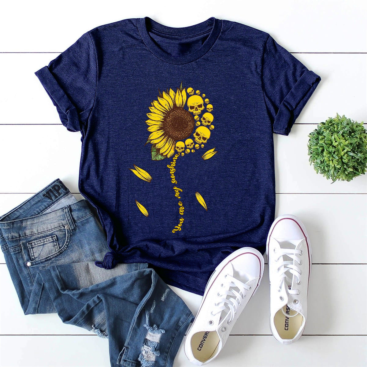 T-shirt ample à manches courtes et col rond pour femme, style européen et américain, imprimé chrysanthème