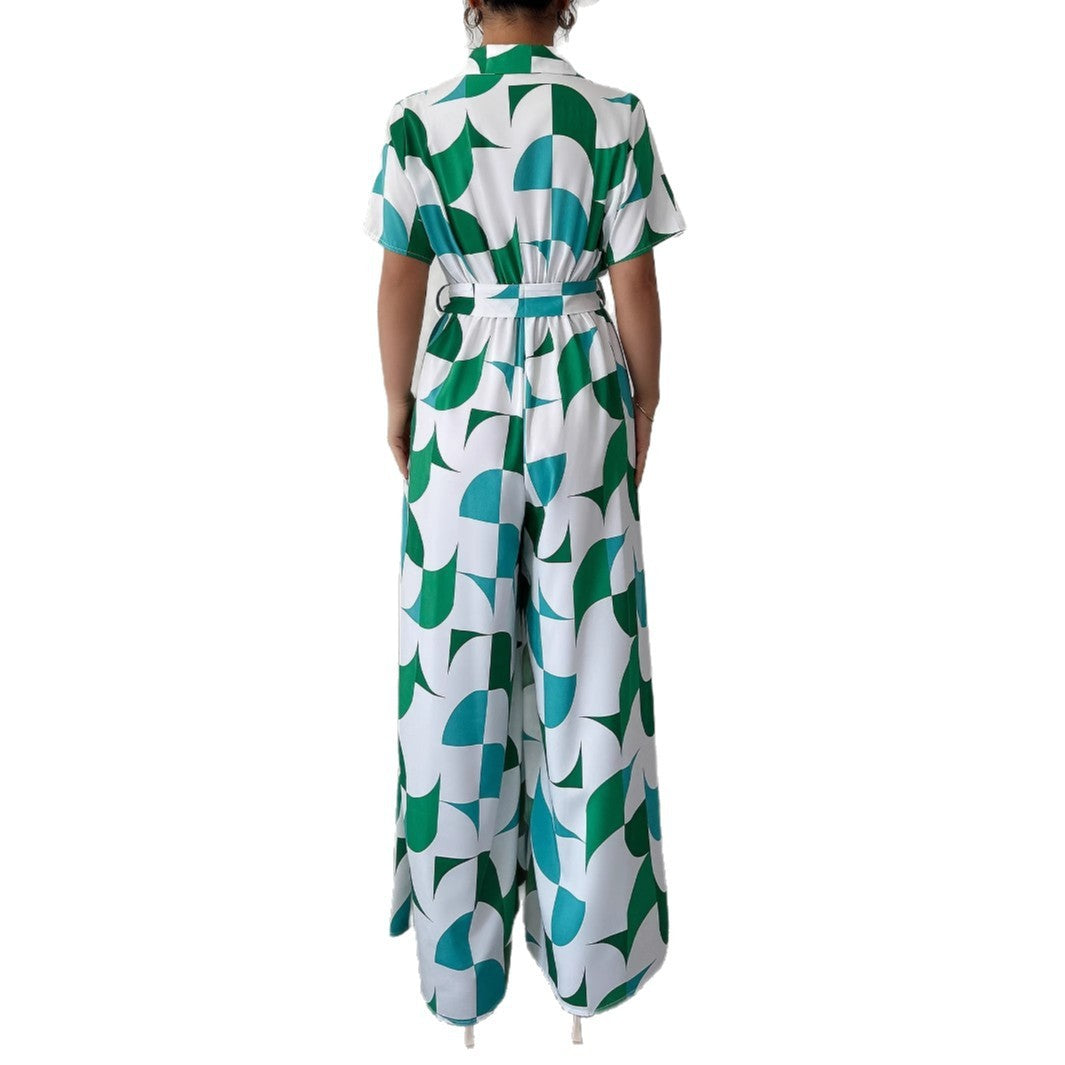 Short Sleeved Wide Leg Jumpsuit Women's Clothing