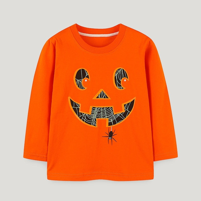 European And American Style Babies' Long Sleeve T-shirt Autumn Fluorescent Pumpkin Printed Top