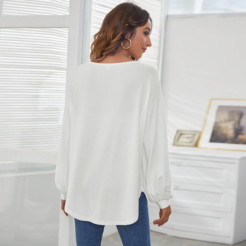 Ladies Casual Lantern Breasted European And American T-Shirt