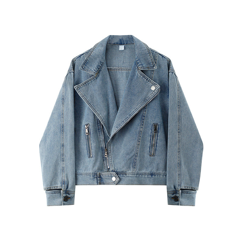 Women's Short Denim Jacket With Large Lapel