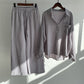 Ensemble 2 pièces rétro grande taille pour femme, chemise en coton et lin, pantalon ample taille haute
