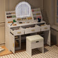 47.2 Makeup Vanity With Mirror And Light, Vanity Desk With Cushioned Storage Stool, Dressing Table With Two Organizers,3 Drawers And 2 Cabinets For Bedroom, White