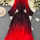 Mid-length A- Line Gradient Pleated Dress