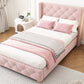 Upholstered Bed,Single Bed-3ft 90x190cm ,With Slatted Frame And Headboard, Button Upholstery, Rivet Upholstery, Wooden Legs, Velvet, Pink