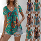 Women's Multicolor V-Neck Printed Short Sleeve T-Shirt