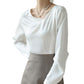 French White Satin Design Irregular Versatile Shirt Top