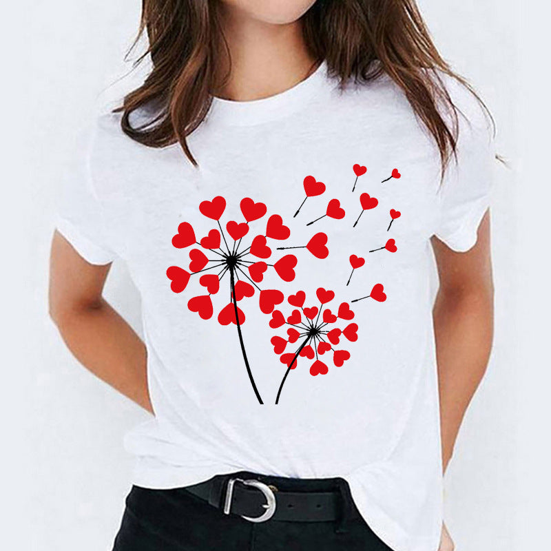 Dessin animé amour doux mignon manches courtes