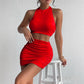 Womens High-End Casual Comfortable Halterneck Bodycon Set