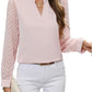 Chiffon Patchwork Long Sleeve Solid Color And V-neck Shirt