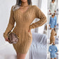Robe en tricot à manches longues et col en V, couleur unie, tendance, taille fine, vêtements pour femmes