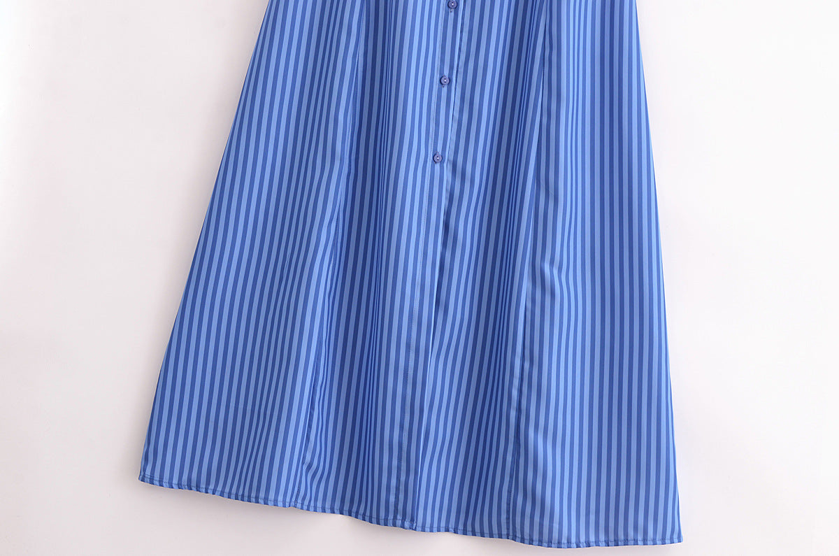 Striped Lapel Single Breasted Sleeveless Lace Up Slim Fit Dress Women