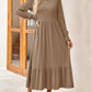 Women's Smocking Long Sleeve Round Neck Mid-length Dress