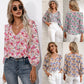 Temperament Commuting Small Floral Long-sleeved V-neck Shirt