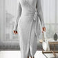 Robe rayée à col rond et manches longues pour femme avec nœud étroit