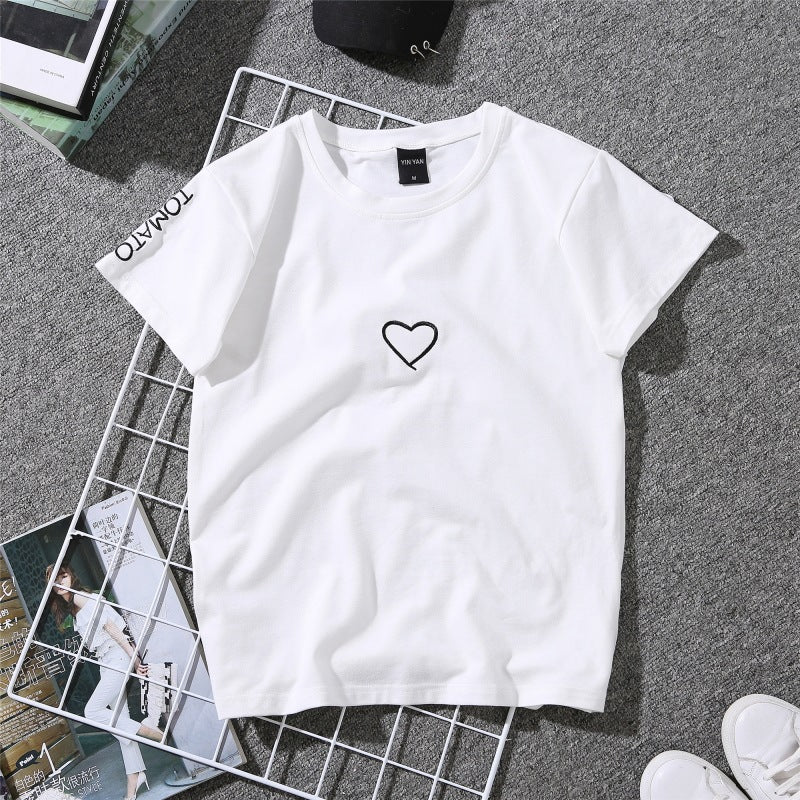 Embroidery Love Summer New Letters All-match Short Sleeve